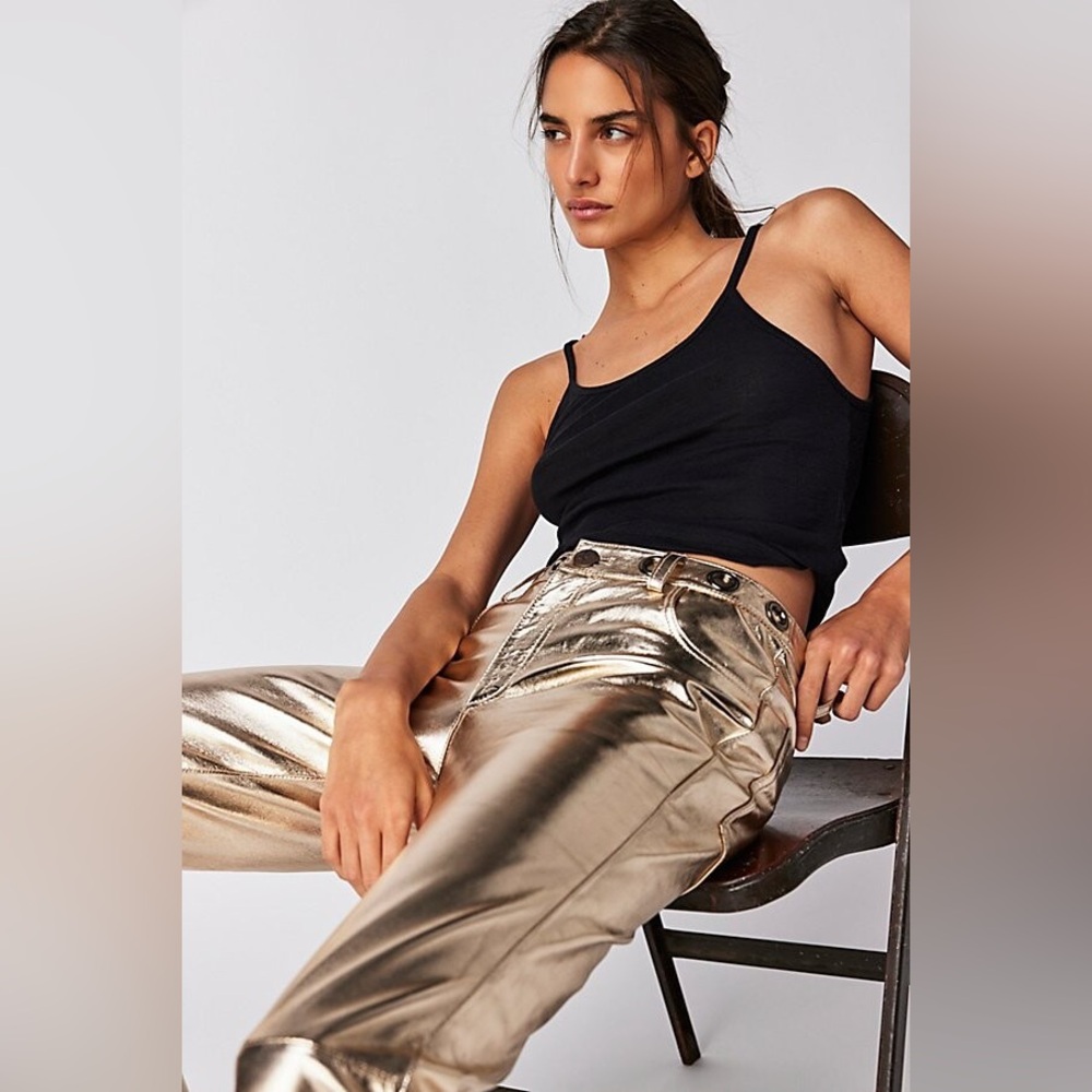 One Teaspoon - Gold 100% Sheepskin Leather Pants (Size M) - Picture 2 of 16